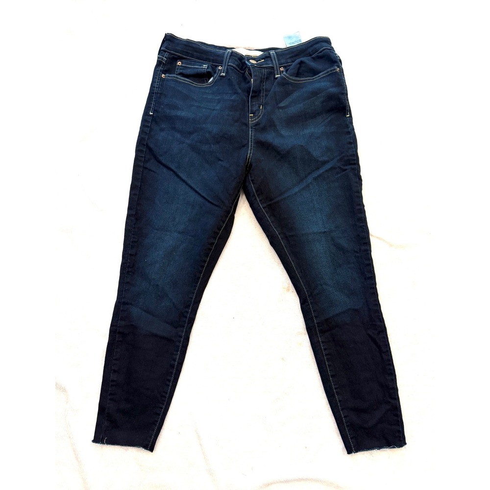 Signature by Levi Strauss Gold Mid Rise Skinny Jeans Capri Dark Wash Raw Hem 8